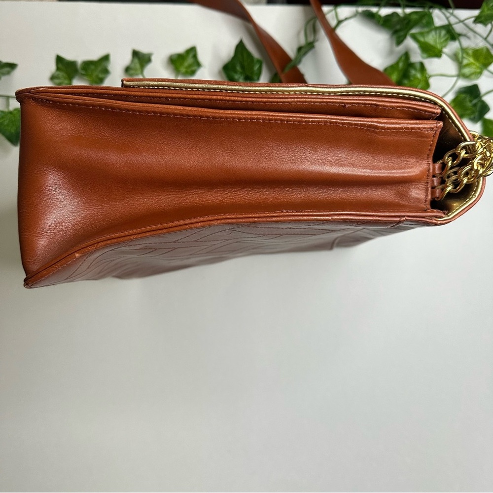Fred Hayman Club 273 Cognac Brown Leather Tall Medium Shoulder Bag Purse - Picture 5 of 16